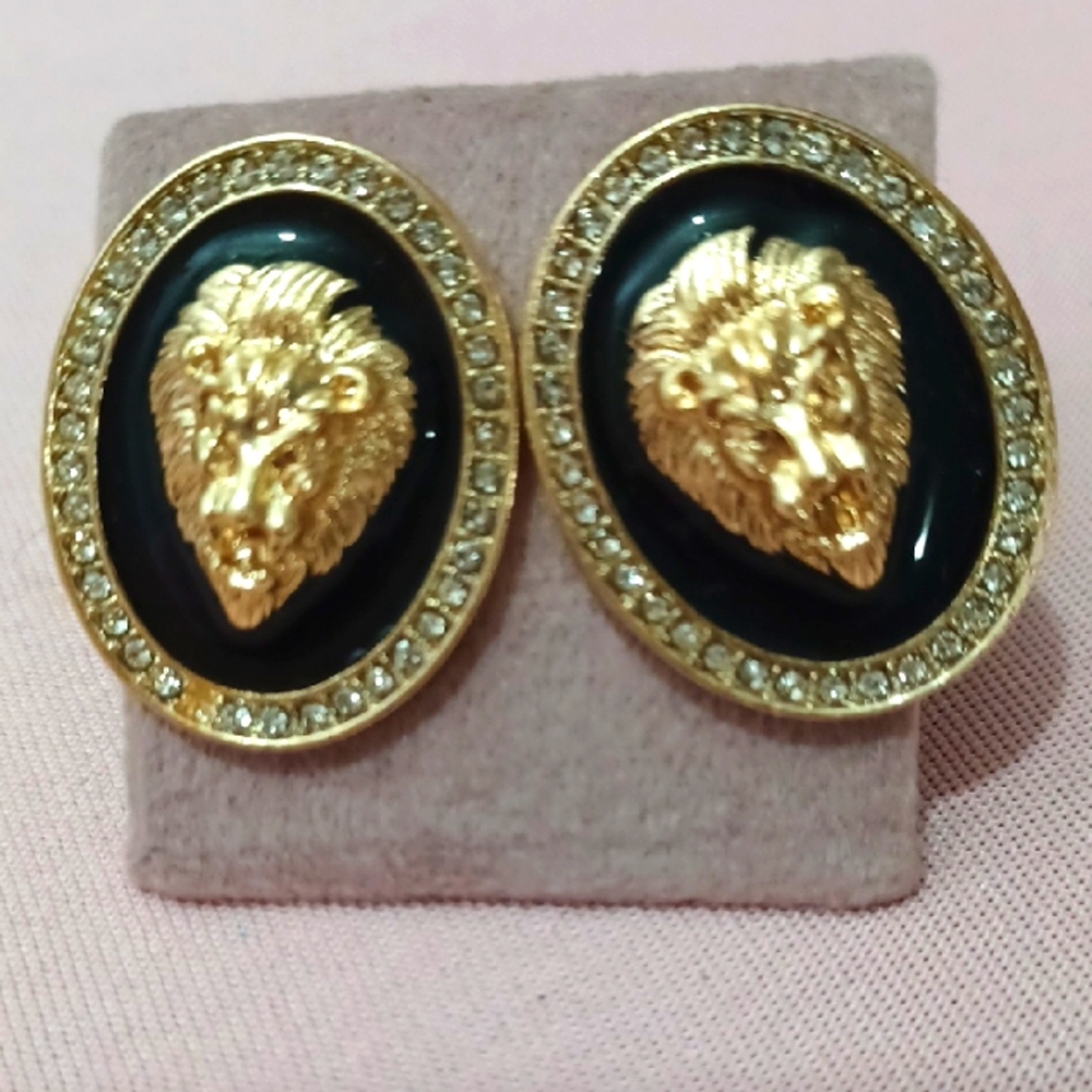 Gold and Black Lion Head Earrings